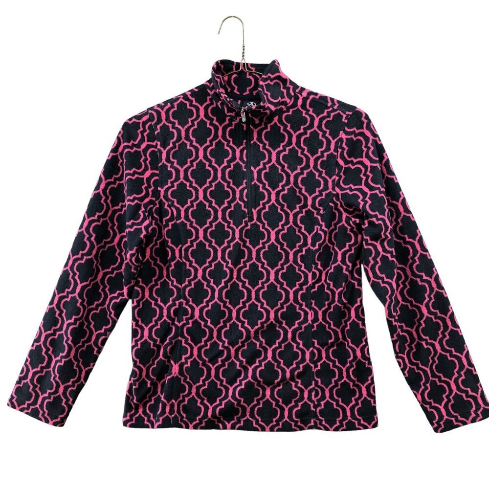 Lands' End Fleece Pullover Womens‎ S 1/4 Zip Lightweight Blue Pink Printed